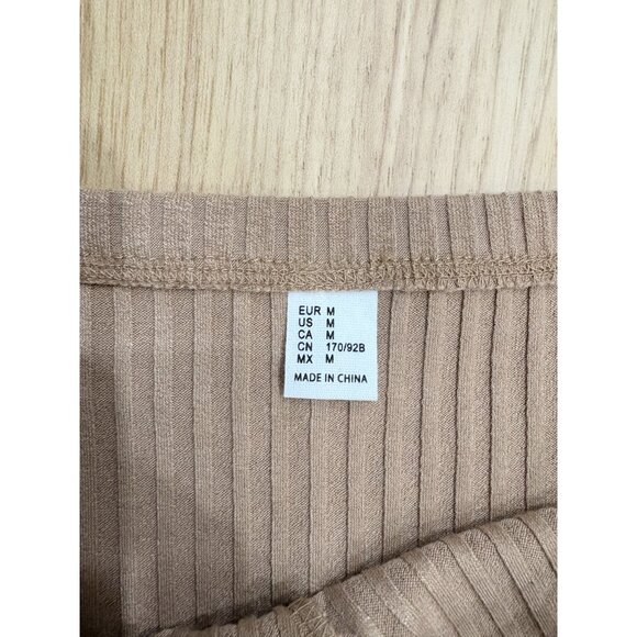 H&M Taupe Brown Ribbed Midi Skirt With Front Slit Stretch Size M - Picture 3 of 4